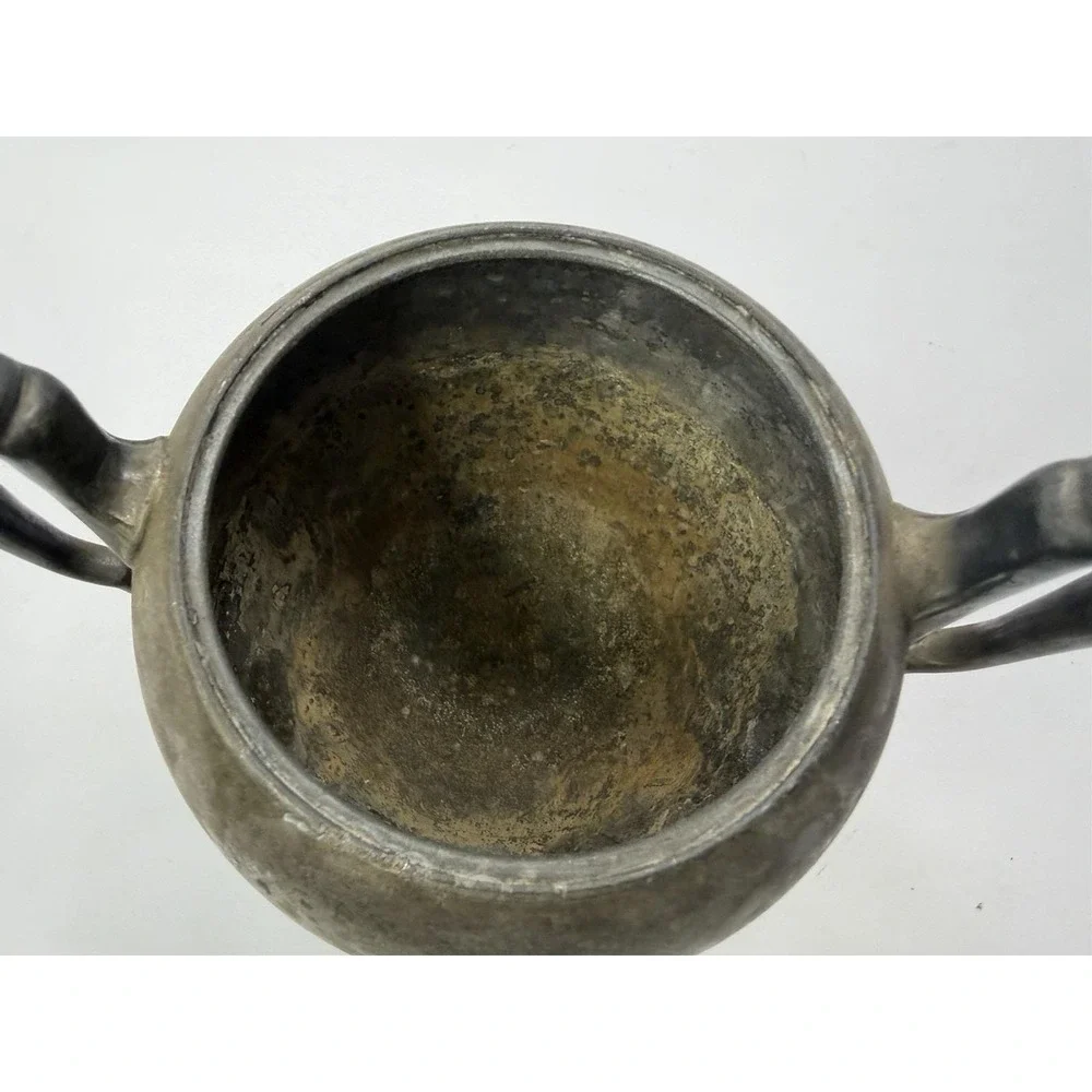 Antique Simpson Hall Miller Sphinx Deer Heads Silver Plate‎ Sugar Bowl Engraved